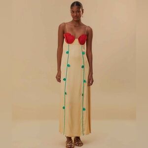 Farm Rio Beige Rose Shaped Bodice Sleeveless Maxi Dress